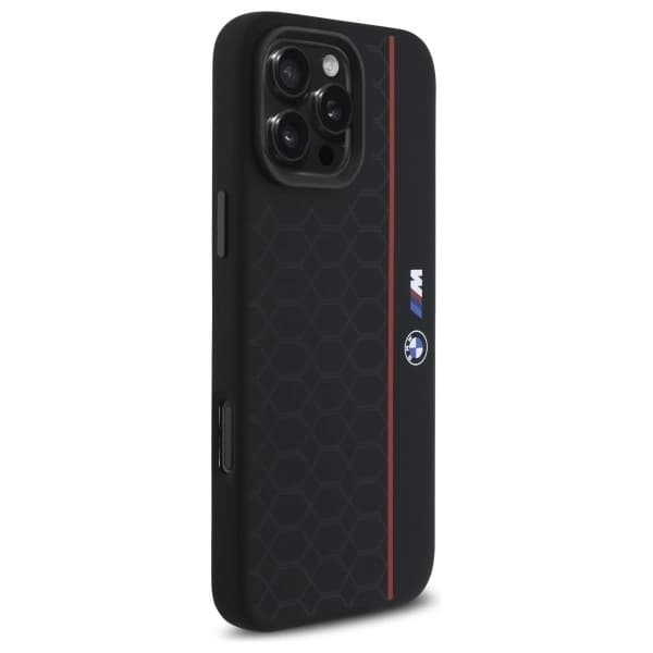 BMW iPhone 16 Pro Max Mobilskal MagSafe Silikon Hexagon Röd Line