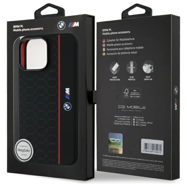 BMW iPhone 16 Pro Max Mobilskal MagSafe Silikon Hexagon Röd Line