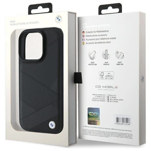 BMW iPhone 16 Pro Max Mobilskal Sign Läder Crossing Lines