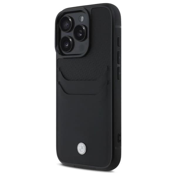 BMW iPhone 16 Pro Max Mobilskal Sign Läder Korthållare - Svart