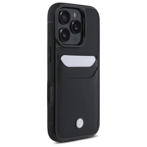 BMW iPhone 16 Pro Max Mobilskal Sign Läder Korthållare - Svart