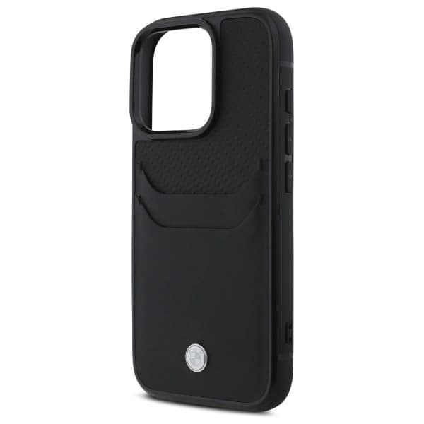 BMW iPhone 16 Pro Max Mobilskal Sign Läder Korthållare - Svart