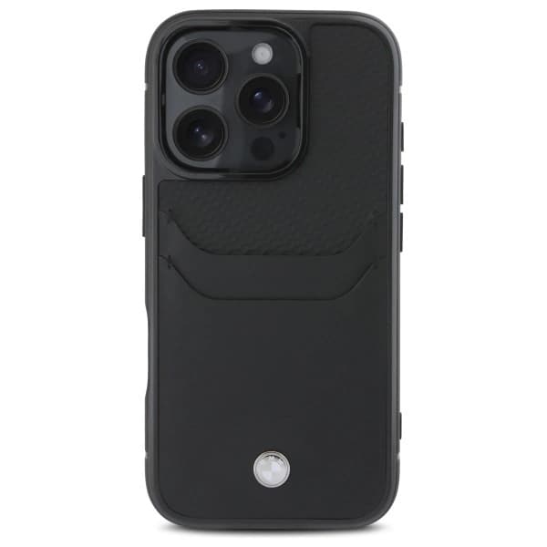 BMW iPhone 16 Pro Max Mobilskal Sign Läder Korthållare - Svart