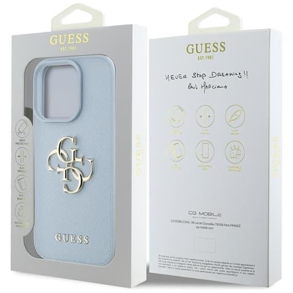 Guess iPhone 16 Pro Max Mobilskal Grained Big 4G Small Classic Logo - Blå