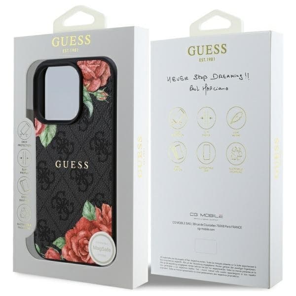 Guess iPhone 16 Pro Max Mobilskal MagSafe 4G Flowers Print - Svart