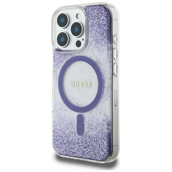 Guess iPhone 16 Pro Max Mobilskal MagSafe HC Resin Bottom Glitter - Lila