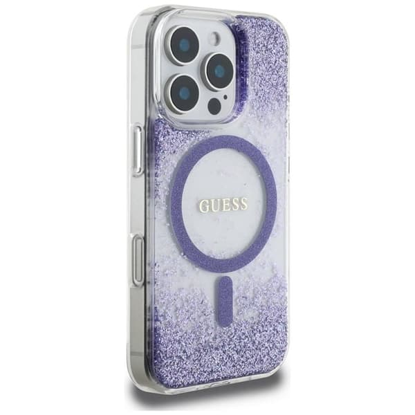 Guess iPhone 16 Pro Max Mobilskal MagSafe HC Resin Bottom Glitter - Lila