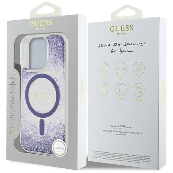 Guess iPhone 16 Pro Max Mobilskal MagSafe HC Resin Bottom Glitter - Lila