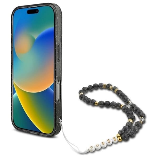 Guess iPhone 16 Pro Max Mobilskal MagSafe IML Glitter Med Strap - Svart