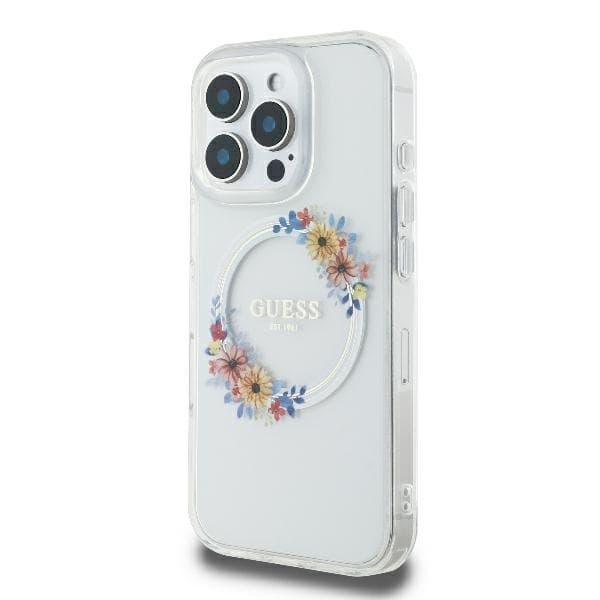 Guess iPhone 16 Pro Max Mobilskal MagSafe IML Flowers Wreath - Transparent