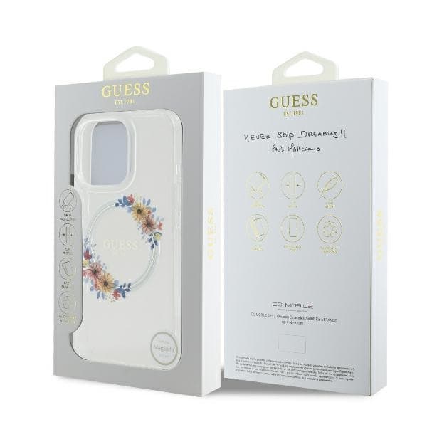 Guess iPhone 16 Pro Max Mobilskal MagSafe IML Flowers Wreath - Transparent