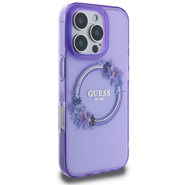 Guess iPhone 16 Pro Max Mobilskal MagSafe IML Flowers Wreath - Lila