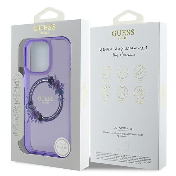 Guess iPhone 16 Pro Max Mobilskal MagSafe IML Flowers Wreath - Lila