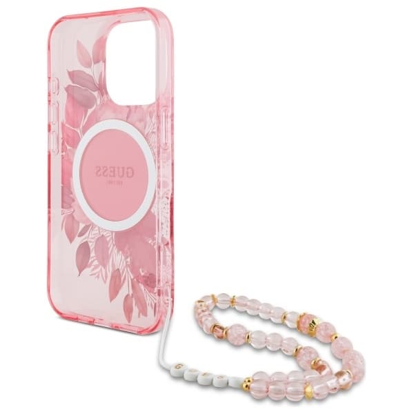 Guess iPhone 16 Pro Max Mobilskal MagSafe IML Flowers Med Pearl Strap