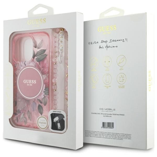 Guess iPhone 16 Pro Max Mobilskal MagSafe IML Flowers Med Pearl Strap