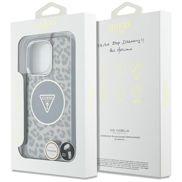 Guess iPhone 16 Pro Max Mobilskal MagSafe IML Leopard Triangle Strap - Brun