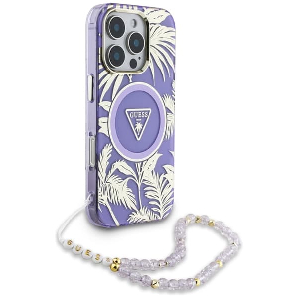 Guess iPhone 16 Pro Max Mobilskal Magsafe Palm Trees Med Pearl Strap
