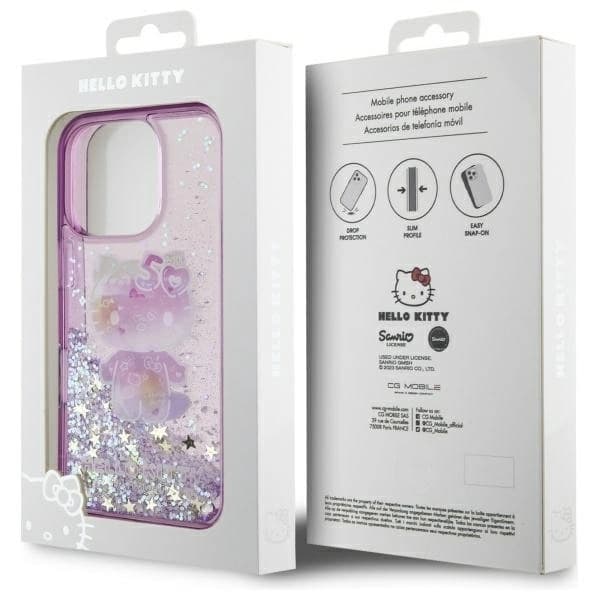 Hello Kitty iPhone 16 Pro Max Mobilskal Liquid Glitter 50TH Anniversary