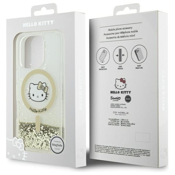 Hello Kitty iPhone 16 Pro Max Mobilskal MagSafe Liquid Glitter - Vit Guld