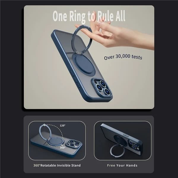 iPhone 16 Pro Max Mobilskal MagSafe Ring Rotating - Marinblå