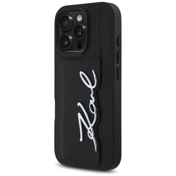Karl Lagerfeld iPhone 16 Pro Max Mobilskal Korthållare Metal Signature - Svart