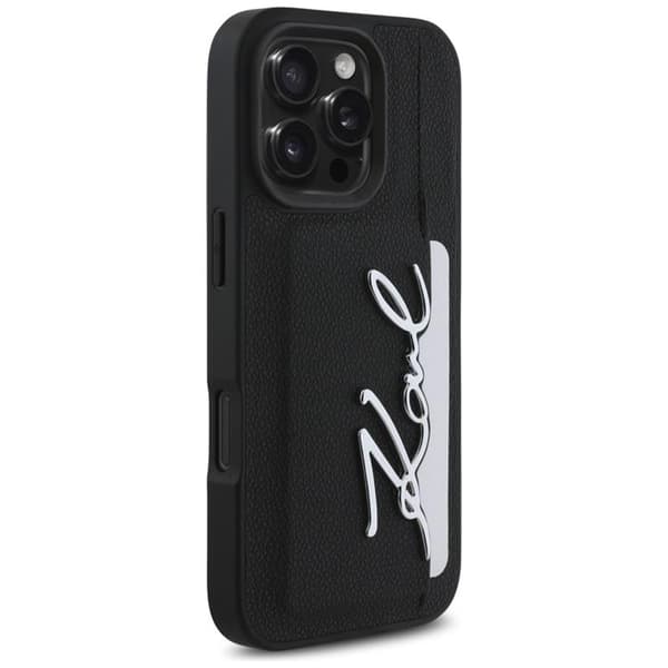 Karl Lagerfeld iPhone 16 Pro Max Mobilskal Korthållare Metal Signature - Svart