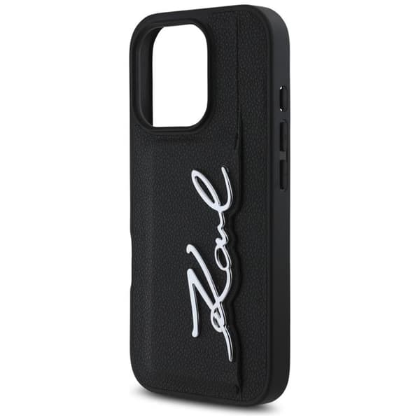 Karl Lagerfeld iPhone 16 Pro Max Mobilskal Korthållare Metal Signature - Svart