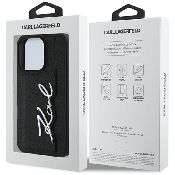Karl Lagerfeld iPhone 16 Pro Max Mobilskal Korthållare Metal Signature - Svart