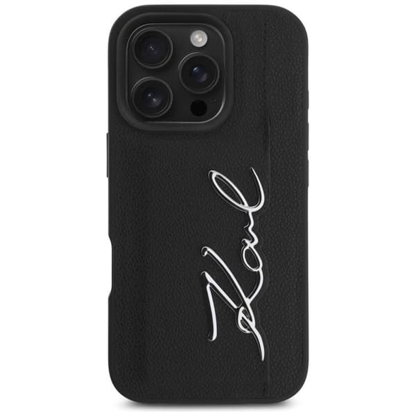 Karl Lagerfeld iPhone 16 Pro Max Mobilskal Korthållare Metal Signature - Svart