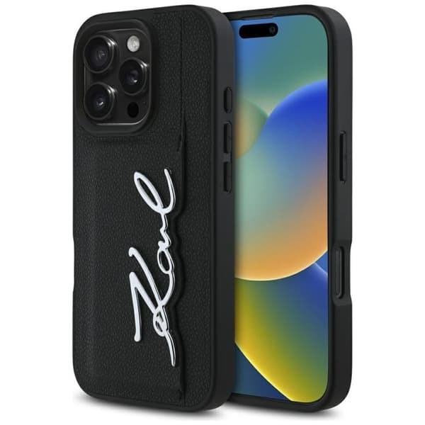 Karl Lagerfeld iPhone 16 Pro Max Mobilskal Korthållare Metal Signature - Svart