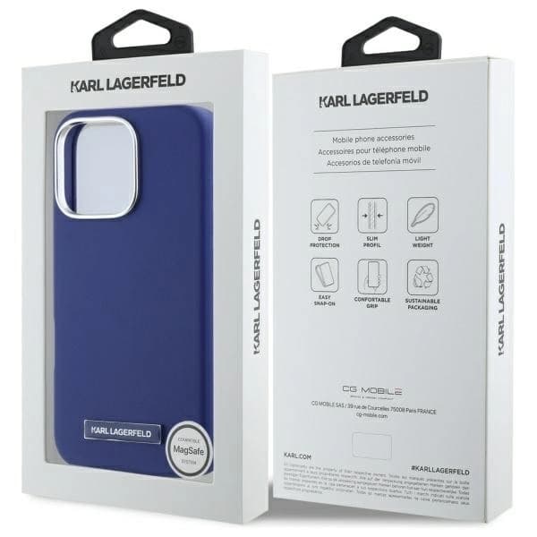 Karl Lagerfeld iPhone 16 Pro Max Mobilskal MagSafe FW Metal Plate - Blå