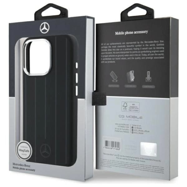 Mercedes iPhone 16 Pro Max Mobilskal MagSafe Silikon Vertical Stripes - Svart