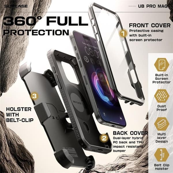 Supcase iPhone 16 Pro Max Mobilskal Magsafe UB Pro - Svart
