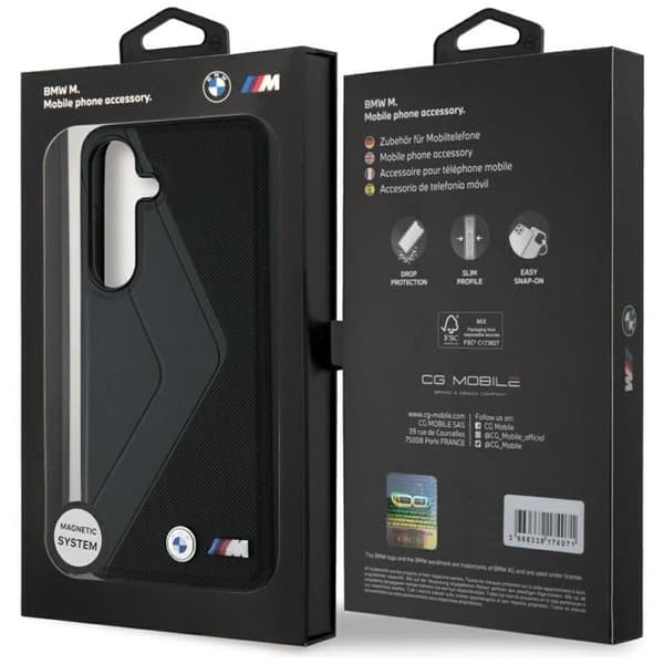 BMW Galaxy S25 Mobilskal MagSafe Läder Oversized Stripes - Svart
