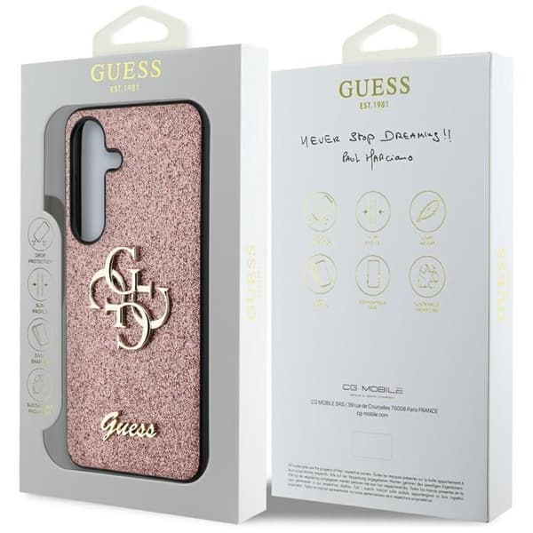 Guess Galaxy S25 Mobilskal Fixed Glitter Big 4G Metal Logo - Rosa