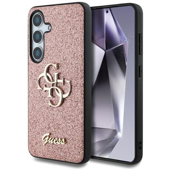 Guess Galaxy S25 Mobilskal Fixed Glitter Big 4G Metal Logo - Rosa