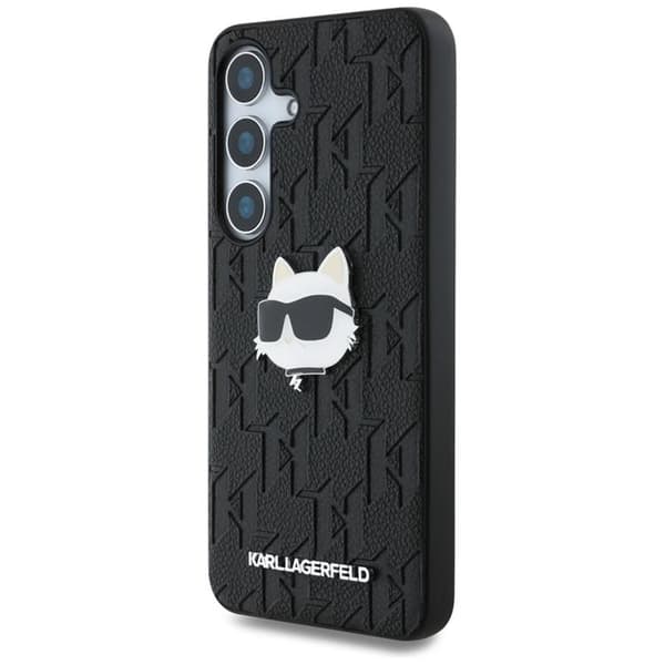 Karl Lagerfeld Galaxy S25 Mobilskal Läder Monogram Choupette Head - Svart