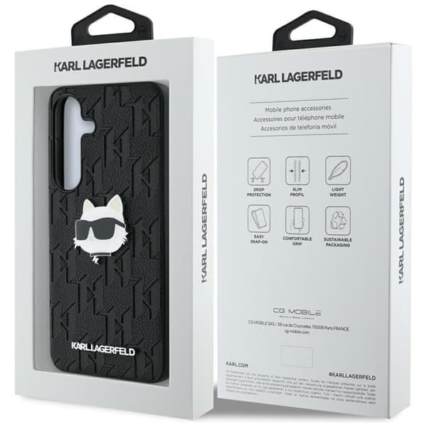Karl Lagerfeld Galaxy S25 Mobilskal Läder Monogram Choupette Head - Svart