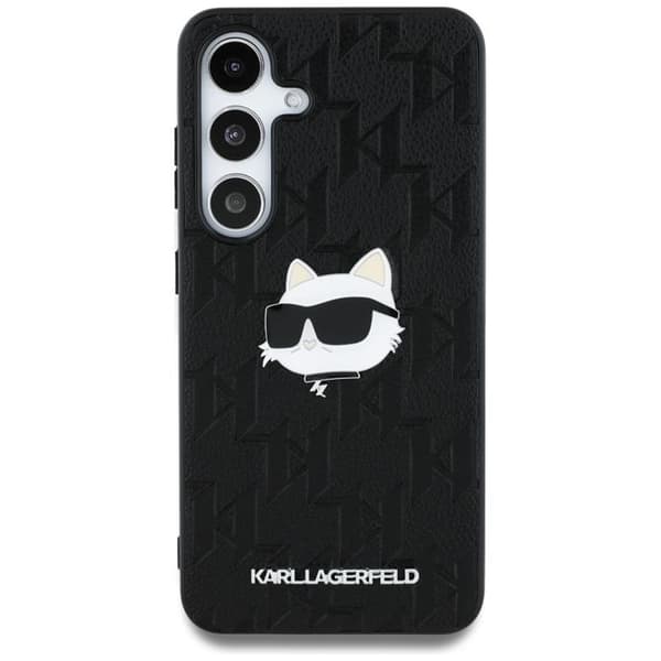 Karl Lagerfeld Galaxy S25 Mobilskal Läder Monogram Choupette Head - Svart