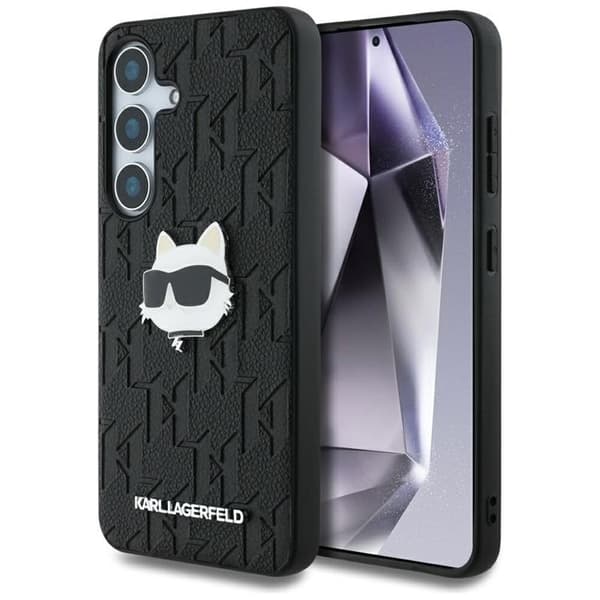 Karl Lagerfeld Galaxy S25 Mobilskal Läder Monogram Choupette Head - Svart