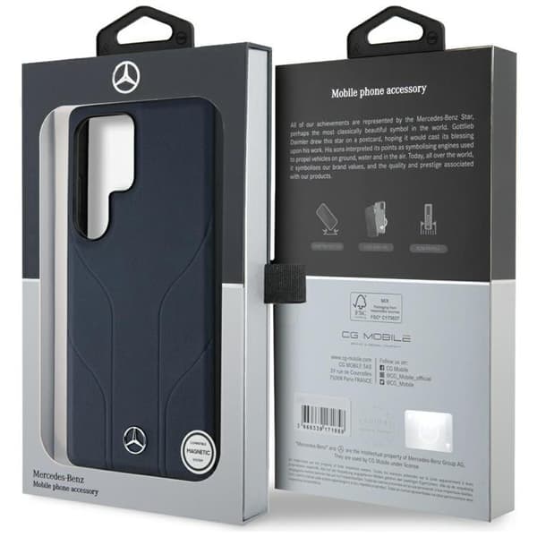 Mercedes Galaxy S25 Ultra Mobilskal MagSafe Läder Debossed Lines - Blå