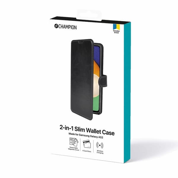 CHAMPION Galaxy A52 Plånboksfodral Slim 2-in-1 - Svart