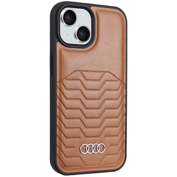 Audi iPhone 15 Mobilskal Magsafe Synthetic Läder - Brun