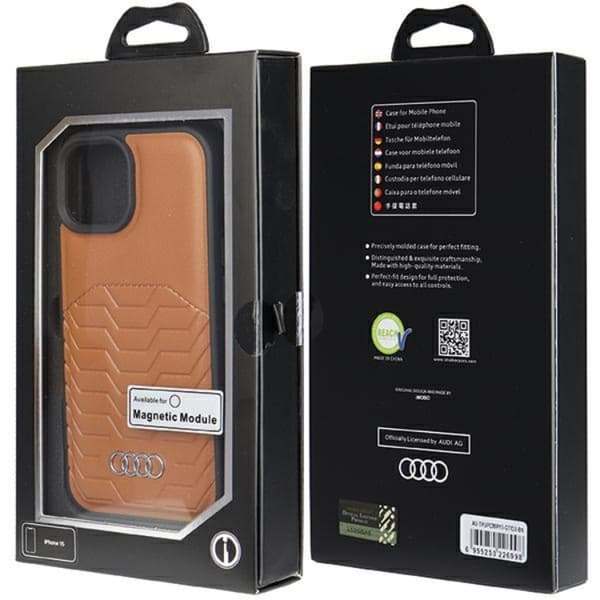 Audi iPhone 15 Mobilskal Magsafe Synthetic Läder - Brun