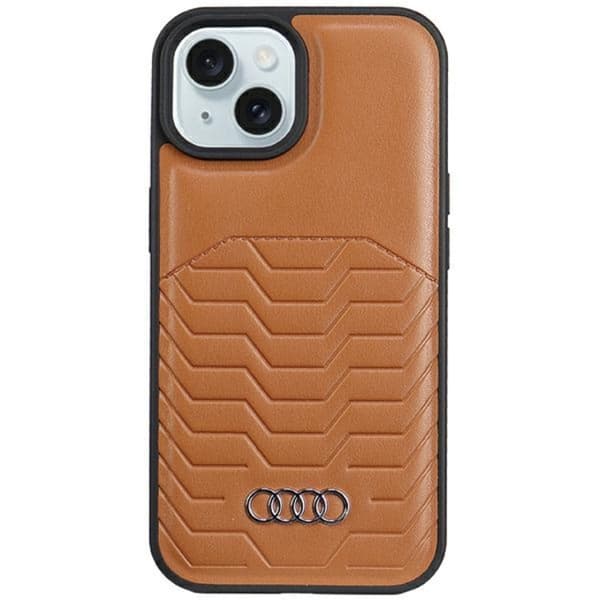 Audi iPhone 15 Mobilskal Magsafe Synthetic Läder -  Brun