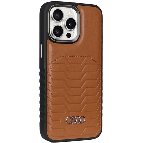 Audi iPhone 15 Pro Mobilskal Magsafe Synthetic Läder - Brun