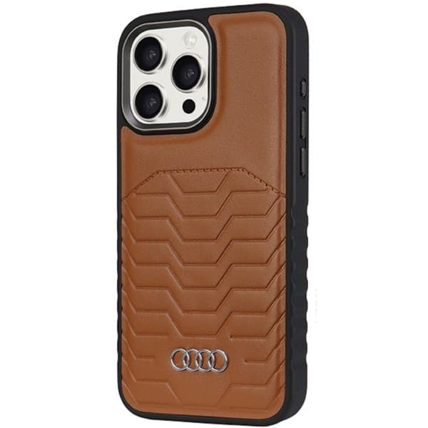 Audi iPhone 15 Pro Mobilskal Magsafe Synthetic Läder - Brun