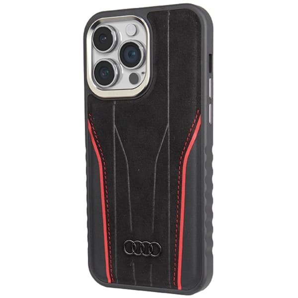 Audi iPhone 15 Pro Max Mobilskal Magsafe Genuine Läder - Svart/Röd
