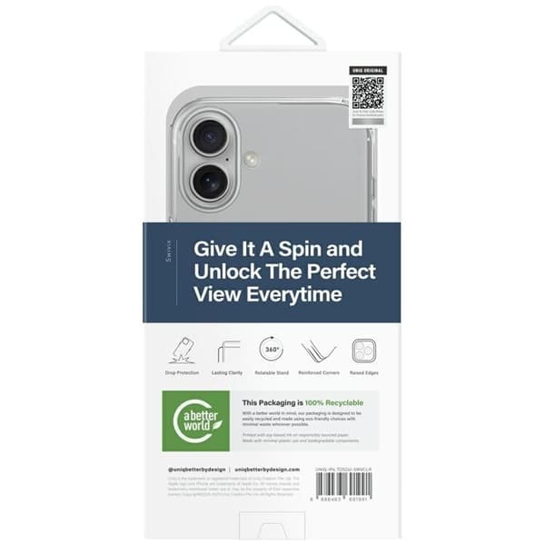 UNIQ iPhone 16 Plus Mobilskal Swivix 360 Kickstand - Clear
