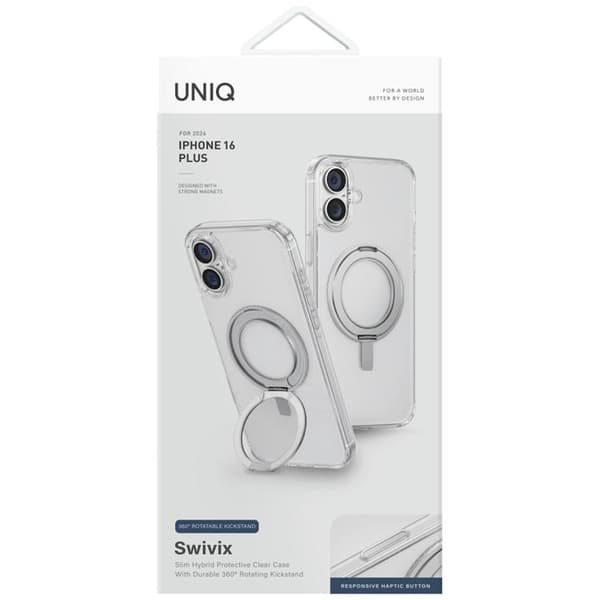 UNIQ iPhone 16 Plus Mobilskal Swivix 360 Kickstand - Clear
